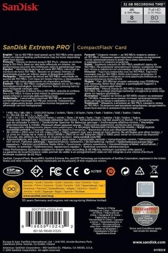 Sandisk карта памяти CF 32GB ExtremePro 160MB/s image 1