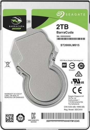 HDD | SEAGATE | Barracuda | 2TB | SATA 3.0 | 128 MB | 5400 rpm | 2,5" | Thickness 7mm | ST2000LM015 image 1