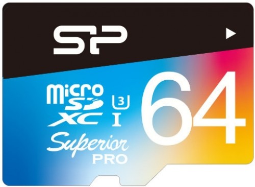 Silicon Power memory card microSDXC 64GB Superior Pro Color U3 + adapter image 1