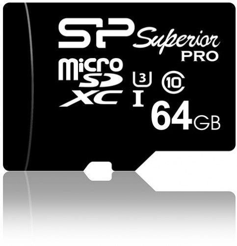 Карта памяти Silicon Power microSDXC 64ГБ Superior Pro U3 + адаптер image 1