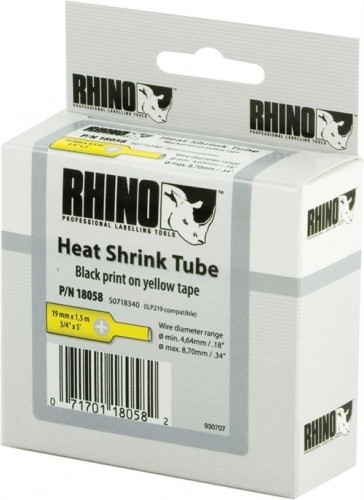 DYMO Rhino Professional, noticeable shrink tubing, 19x1.5 mm, black text on yellow hose, 1.5 m, 18058 image 1