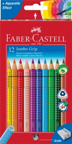 Krāsainie zīmuļi Faber-Castell Jumbo Grip Triangular 12 krāsas ar asināmo image 1