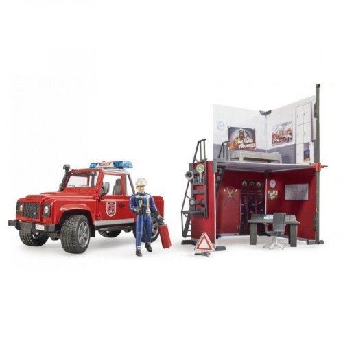 BRUDER fire station with Land Rover Defender and fireman, 62701 image 1