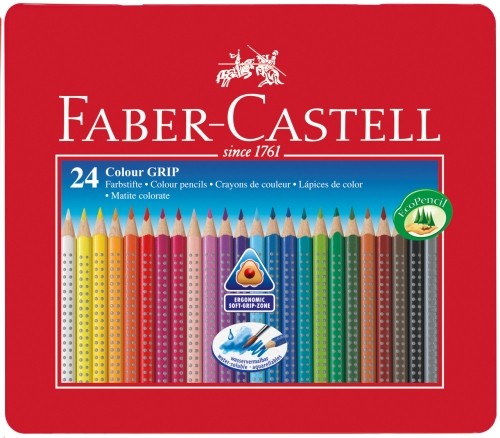 Krāsaini zīmuļi Faber-Castell Grip 2001 24 krāsas, metāla kastē image 1