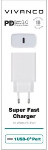 Vivanco charger USB-C 3A 18W, white (60810) image 1