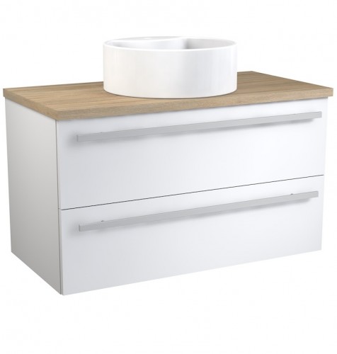 Basin unit with washbasin RONDO Raguvos Baldai SERENA 91 CM glossy white/grey oak 1431361110 image 1