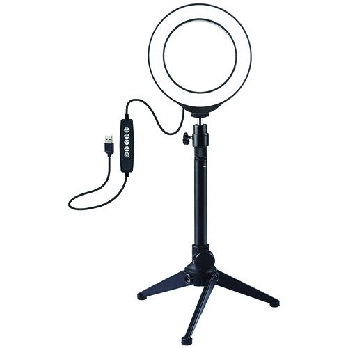 Extradigital LED ring lamp 12cm with desktop tripod holder 24.5cm,USB, RGBW image 1