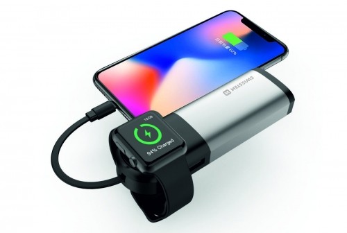 Swissten 2in1 6700 mAh Power Bank / MFi Lightning kabelis / Apple Watch bezvadu lādētājs / Sudrabs image 1