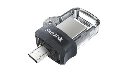 SanDisk Ultra Dual m3.0 USB flash drive 64 GB USB Type-A / Micro-USB 3.2 Gen 1 (3.1 Gen 1) Black, Silver, Transparent image 1
