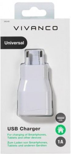 Vivanco USB lādētājs 1A, balts (38348) image 1