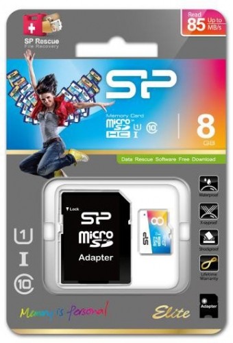 Silicon Power atmiņas karte microSDHC 8GB Elite Class 10 + adapteris image 1