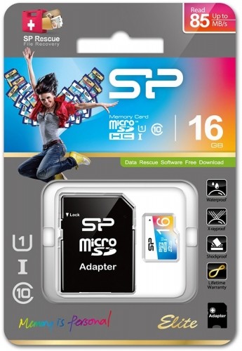 Silicon Power atmiņas karte microSDHC 16GB Elite Class 10 + adapteris image 1