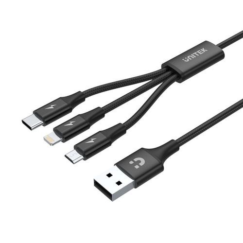 UNITEK C14049BK USB cable 1.2 m USB 2.0 USB C Micro-USB B/Lightning Black image 1