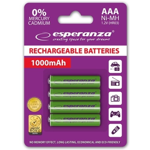 Esperanza EZA102G PRECHARGED HR03 1000MAH ALWAYS READY BLISTERA IEPAKOJUMĀ 4GB. image 1