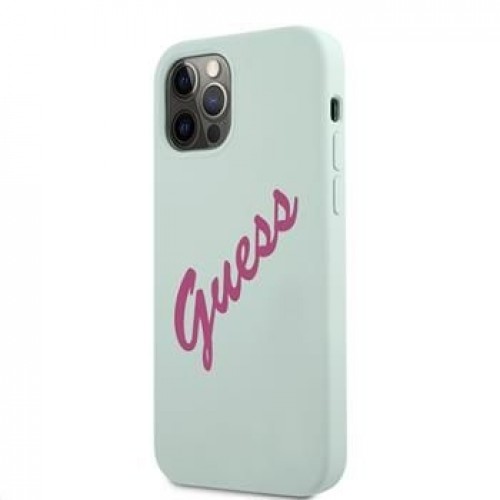 Guess Apple iPhone 12/12 Pro 6.1 Silicone Vintage Fuchsia Script Cover image 1