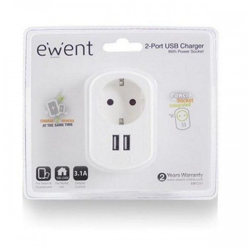 Wall Plug with 2 USB Ports Ewent EW1211 3,1 A image 1