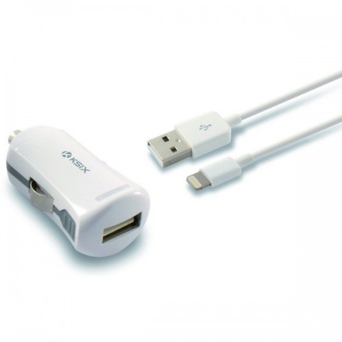 USB-зарядное для авто + кабель для быстрой зарядки Lightning MFi KSIX 2.4 A Белый image 1