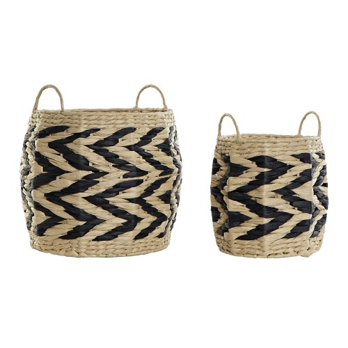 Basket set DKD Home Decor Black Light brown Natural Fibre Boho 30 x 30 x 30 cm 2 Pieces (2 Units) image 1