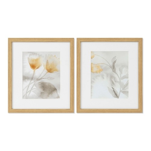 Glezna DKD Home Decor Drawed Leaf Loksnes (2 pcs) (33 x 3 x 38 cm) image 1