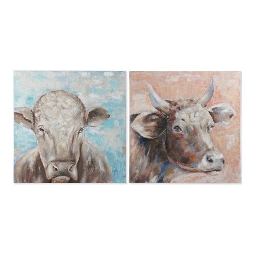 Painting DKD Home Decor Caw 100 x 3,5 x 100 cm Cow Cottage (2 Units) image 1