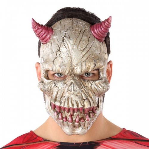 Bigbuy Carnival Maska Halloween Dēmons vīrietis Balts (21 x 34 cm) image 1