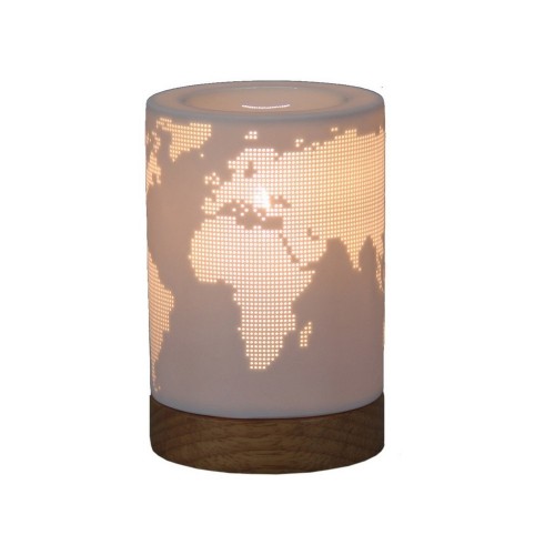 Bigbuy Home Galda lampa Pasaules Karte Koks Porcelāns image 1