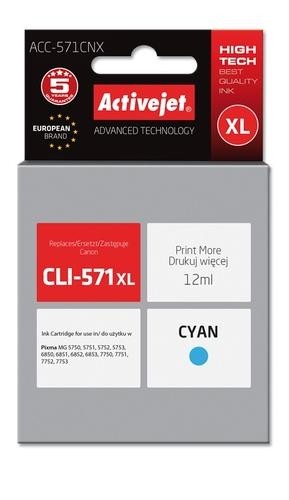 Activejet ACC-571CNX ink for Canon printer; Canon CLI-571C XL replacement; Supreme; 12 ml; cyan image 1