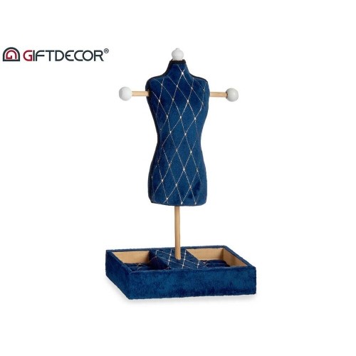 Jewellery Stand Blue Rhombus Velvet Wood (12 x 40 x 24 cm) image 1