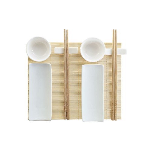 Sushi Set DKD Home Decor Bamboo Stoneware White Natural Oriental 28,5 x 19,5 x 3,3 cm (9 Pieces) (28,5 x 19,5 x 3,3 cm) image 1