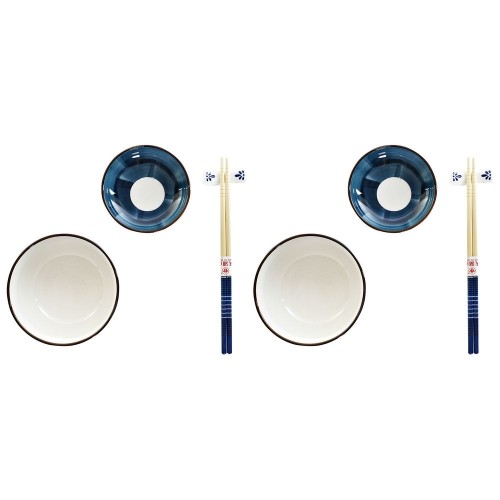 Sushi Set DKD Home Decor 34 x 29,5 x 7,3 cm Porcelain Blue White Oriental (34 x 29,5 x 7,3 cm) image 1