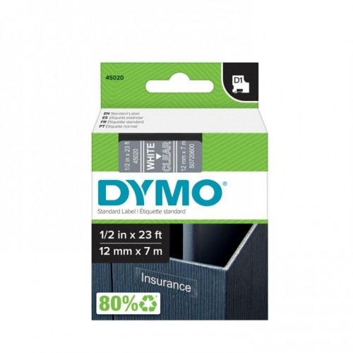 Līmlente Dymo 45020, D1,12m x7m, balts teksts uz caurspīdīga image 1