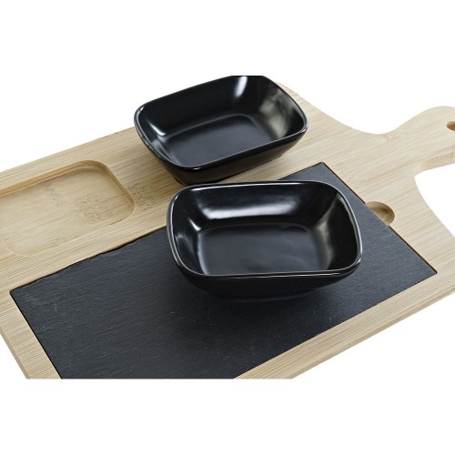 Appetizer Set DKD Home Decor Black Natural Bamboo Plastic Stoneware Board Cottage 33 x 19,7 x 3,5 cm (4 pcs) image 1