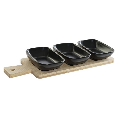 Appetizer Set DKD Home Decor Black Natural Bamboo Plastic Stoneware Cottage 4 Pieces 28 x 10 x 1 cm (4 pcs) image 1