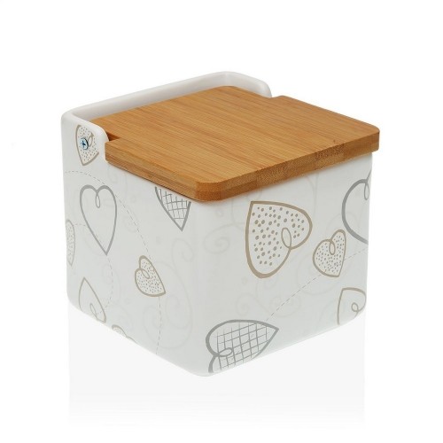Salt Shaker with Lid Versa Cozy Bamboo Hearts Ceramic (12,2 x 11,5 x 12,2 cm) image 1