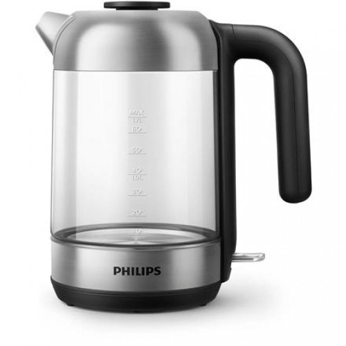 Philips Kettle HD9339/80 Electric, 2200 W, 1.7 L, Stainless steel/Glass, 360° rotational base, Black/Silver image 1