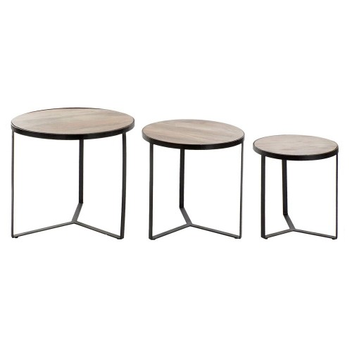 Set of 3 tables DKD Home Decor Brown Black Metal Plastic Mango wood 60 x 60 x 55 cm image 1