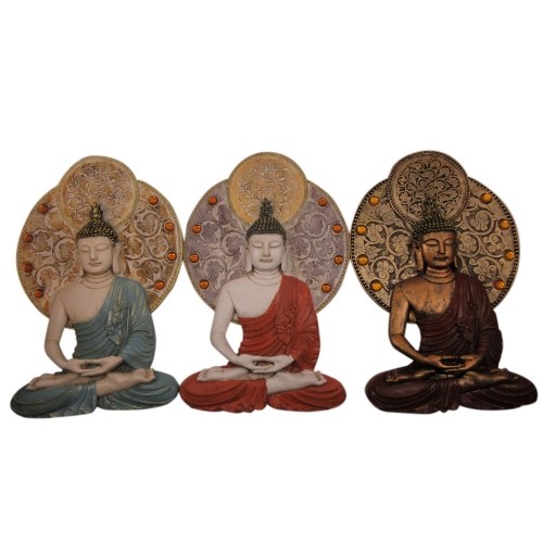 Wall Decoration DKD Home Decor 20 x 4 x 30,3 cm Red Blue Golden Buddha Oriental (3 Pieces) image 1