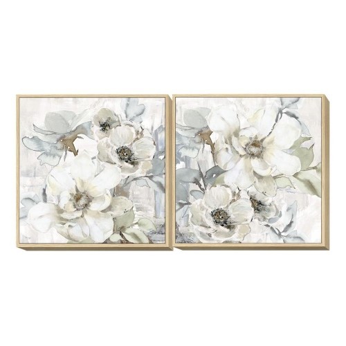 Painting DKD Home Decor 80 x 4 x 80 cm Flowers Shabby Chic (2 Units) image 1