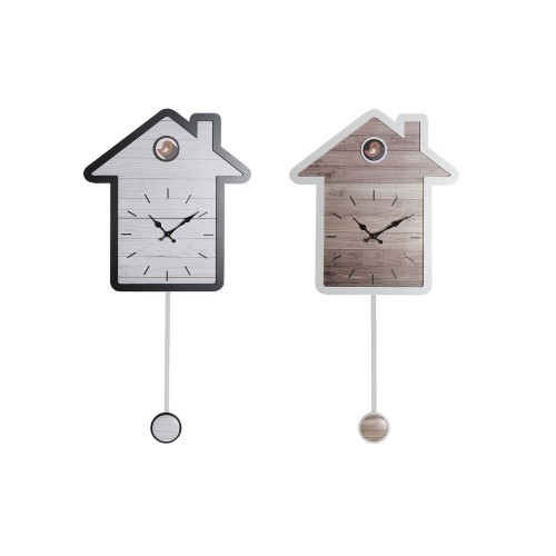Wall Clock DKD Home Decor 32 x 5 x 56 cm Natural White Plastic House MDF Wood (2 Units) image 1