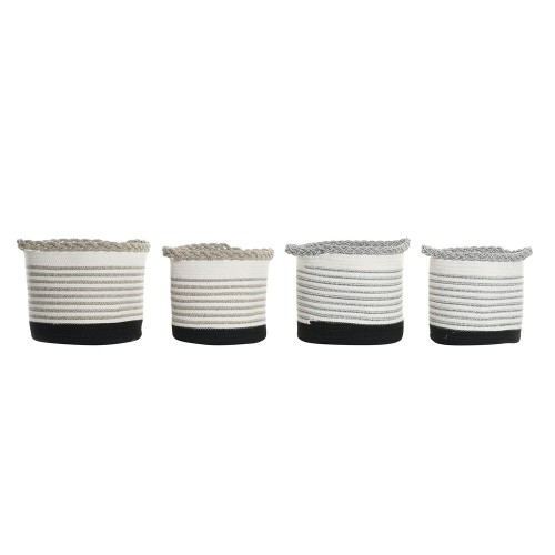 Basket set DKD Home Decor White Brown Black Grey Stripes Boho 30 x 30 x 30 cm Plastic 2 Pieces (2 Units) (4 pcs) image 1