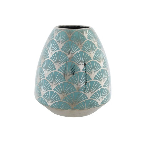 Vase DKD Home Decor Porcelain Turquoise Oriental Chromed 16 x 16 x 18 cm image 1