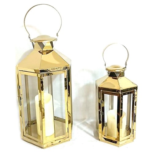 Lantern DKD Home Decor 24 x 21 x 46 cm Crystal Golden Steel Oriental image 1