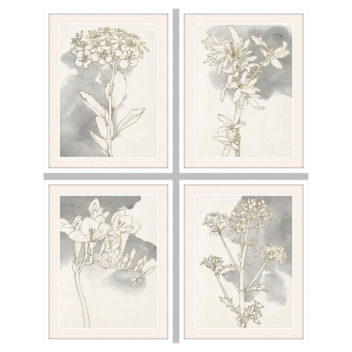 Painting DKD Home Decor 55 x 2,5 x 70 cm Flowers Romantic (4 Pieces) image 1