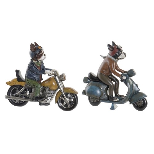 Decorative Figure DKD Home Decor 27 x 10 x 24 cm Red Blue Motorbike Yellow Vintage Dog (2 Units) image 1