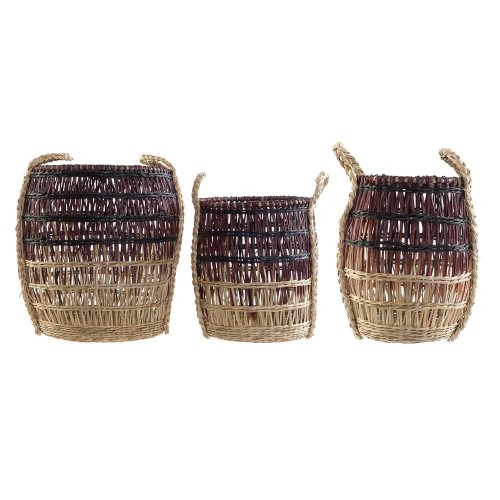 Basket set DKD Home Decor Natural Lilac Seagrass Tropical 39 x 39 x 41 cm 3 Pieces image 1