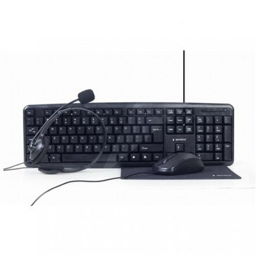 Gembird 4-in-1 Multimedia office set KBS-UO4-01 Wired, Mouse included, US Layout, Black image 1