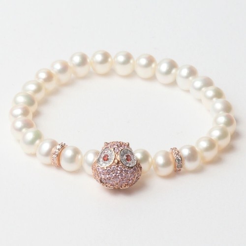 Sieviešu Aproce Lancaster JLA-BR-OWL-2-WH Balts Sterling silver 16 mm Rozā image 1