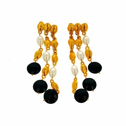 Ladies'Earrings Lola Casademunt Black Golden White Beads image 1