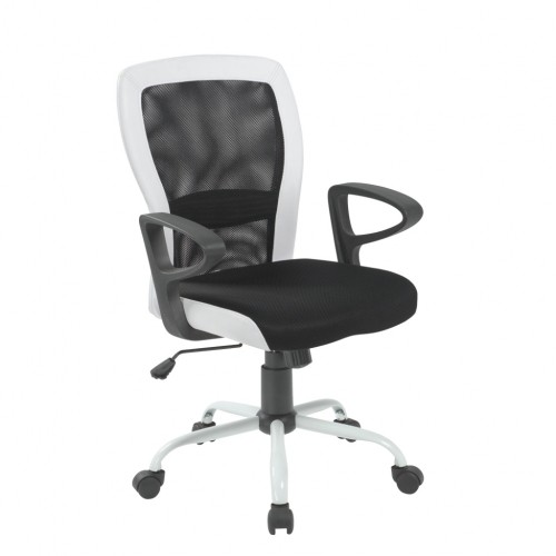 Рабочий стул LENO, 60x57xH91-98,5cм, сиденье: ткань, цвет: чёрный, спинка: сетка: цвет: чёрный, белые края из кожзаменит image 1