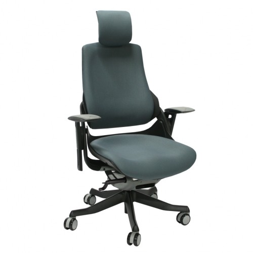Рабочий стул WAU с подголовником 65x49xH112-129см, сиденье: ткань, цвет: серый, корпус: чёрный image 1